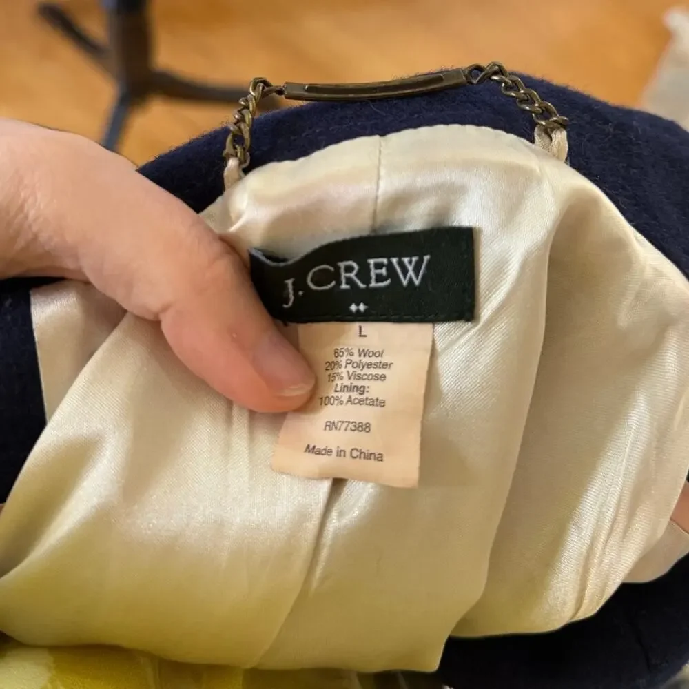 Vintage J.Crew Navy Blue Double Breasted Wool Blend Pea Coat - Picture 4 of 8
